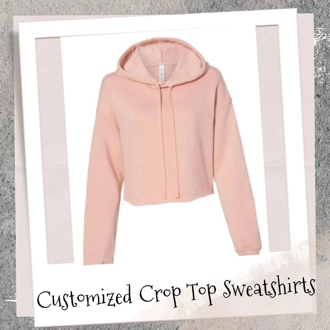 Stylish and Personalized Bella+Canvas Hoodie Crop Top Sweatshirts, perfect for athleisure, casual wear, and customized gifts.