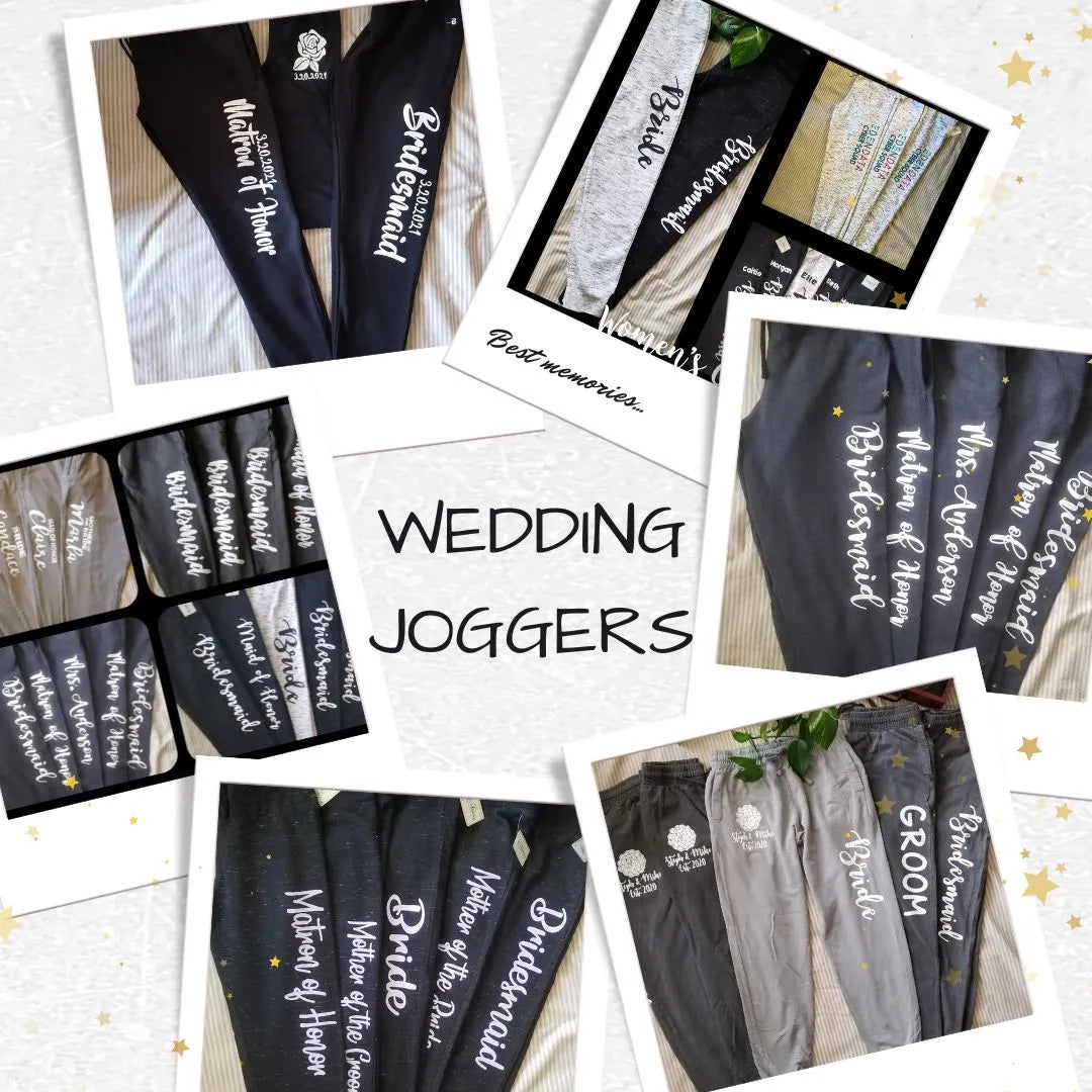 Chic and comfortable Bridal Party Customized Joggers, ideal for bachelorette parties, wedding morning prep, and personalized bridal gifts.