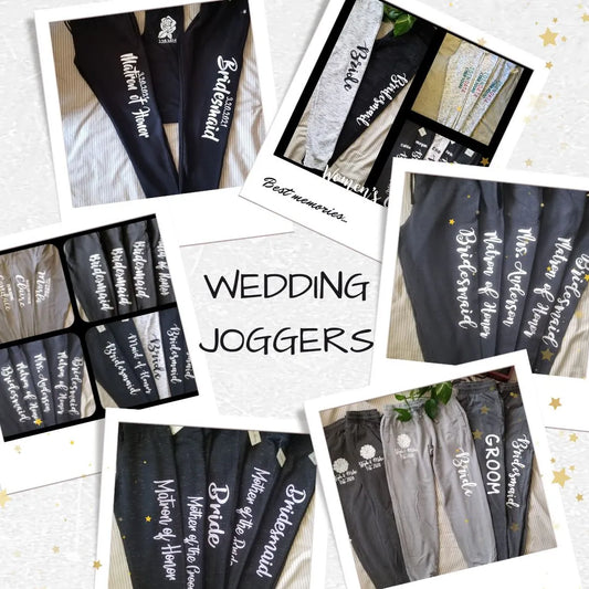Chic and comfortable Bridal Party Customized Joggers, ideal for bachelorette parties, wedding morning prep, and personalized bridal gifts.