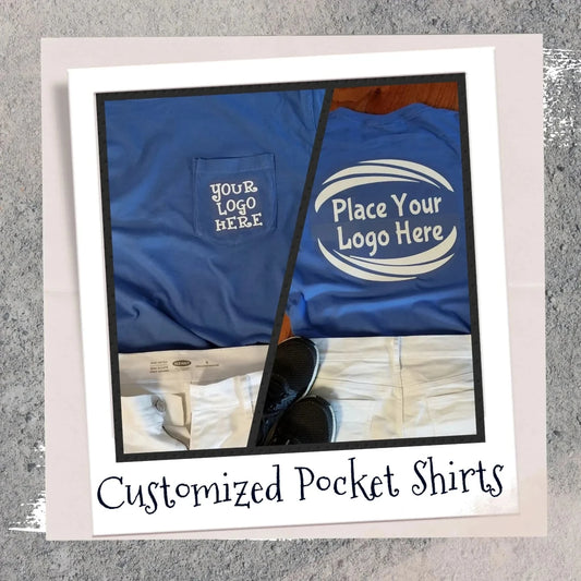 High-quality Customized Comfort Color Pocket T-Shirt with personalized front and back pocket printing, perfect for branding, team wear, and unique gifts.