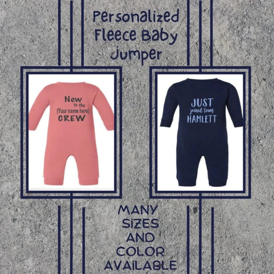 Soft and cozy Personalized Infant Baby Fleece Jumper, a custom baby clothing gift perfect for baby showers and newborns.