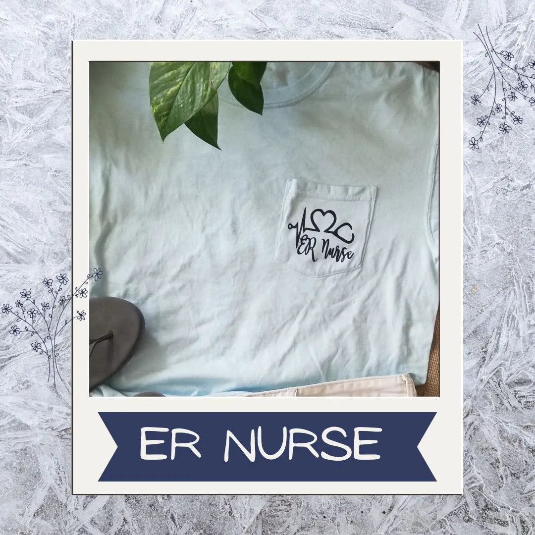 Soft and stylish ER Nurse Comfort Color Pocket Shirt, a perfect gift for emergency room nurses and healthcare professionals.