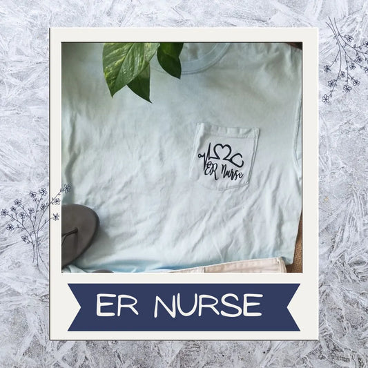 Soft and stylish ER Nurse Comfort Color Pocket Shirt, a perfect gift for emergency room nurses and healthcare professionals.