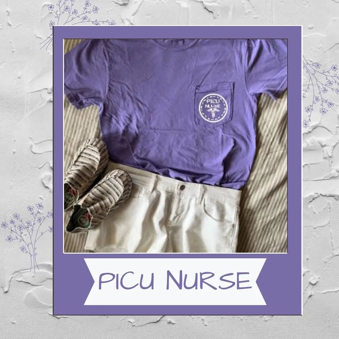 Soft and stylish PICU Nurse Comfort Color Pocket Shirt, perfect for Pediatric Intensive Care Unit nurses and healthcare professionals.

