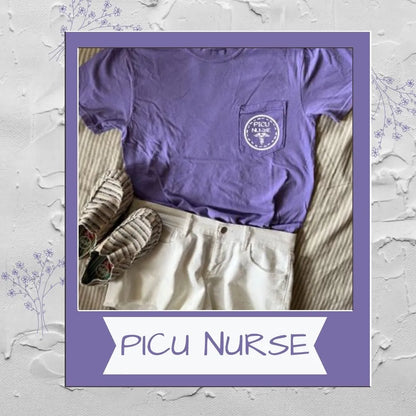 Soft and stylish PICU Nurse Comfort Color Pocket Shirt, perfect for Pediatric Intensive Care Unit nurses and healthcare professionals.

