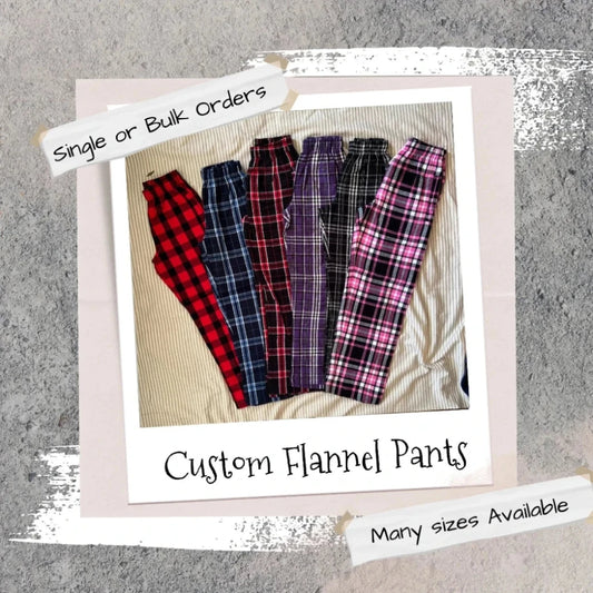 Soft and stylish Personalized Adult & Youth Flannel Pants, ideal for individual or bulk orders for teams, schools, and corporate branding.
