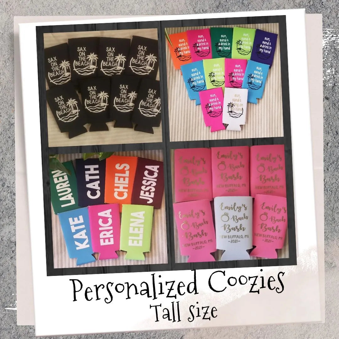 Stylish and Customized TALL Can Coolies for White Claw, Truly, and tall beverages, perfect for parties, gifts, and events.